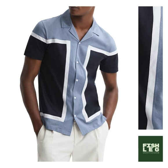 Reiss Other - NWOT Reiss | Noble Colorblock Cuban SS Shirt - Navy & Light Blue / Sz M